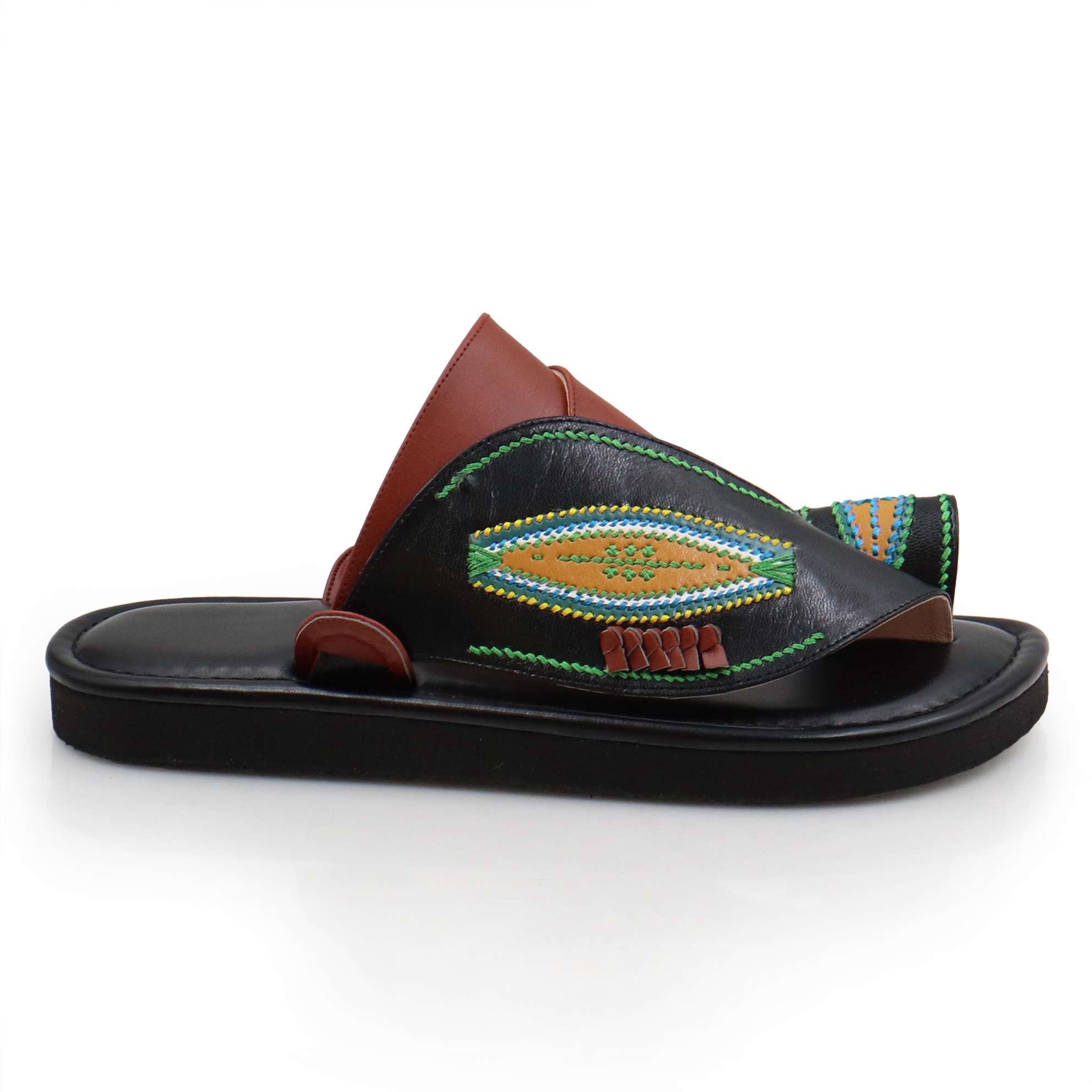 شبشب جلد اسود مطرز3 شبشب جلد اسود مطرز3