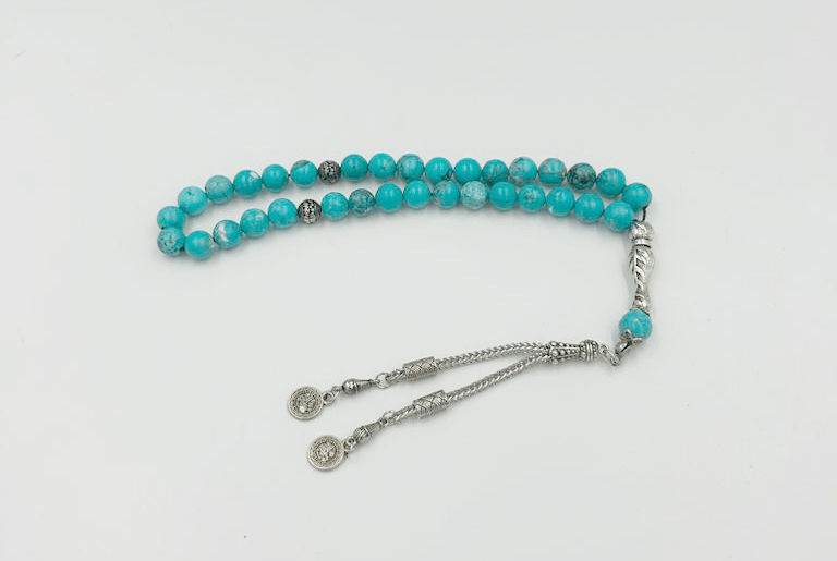 سبحة عقيق برازيلي فيروزي 33 خرزة سبحة عقيق برازيلي فيروزي 33 خرزة