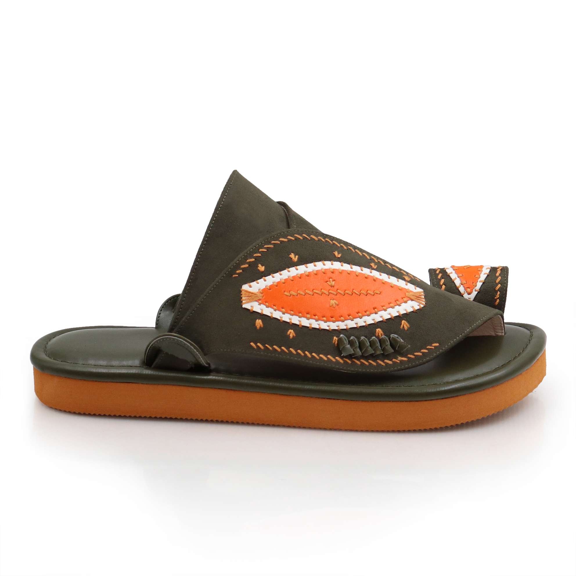 حذاء شرقي مطرز زيتي في برتقالي2 حذاء شرقي مطرز زيتي في برتقالي2